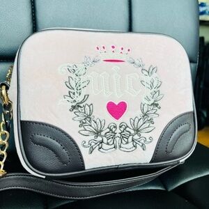 Juicy Couture Heritage Pink Velour Crossbody Bag Powder Blush NWT